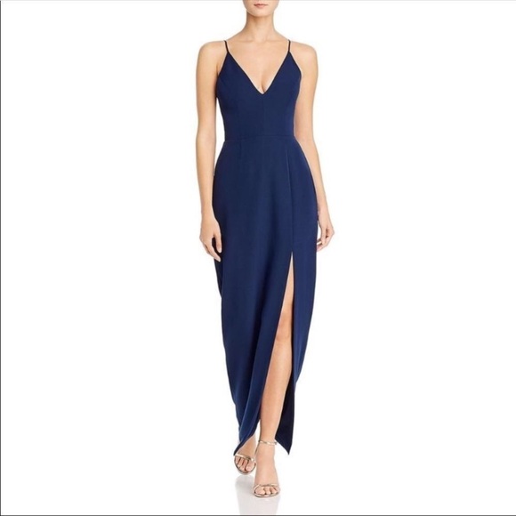Nordstrom WAYF The Maisle Scuba Crepe Column Gown Dress Size XS in Navy w/ Slit - Picture 1 of 11